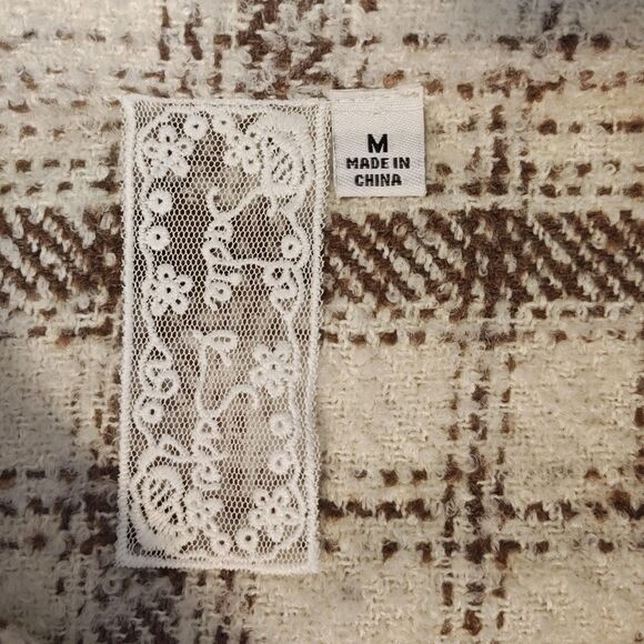 Sadie & Sage Plaid Shirt Jacket Womens Med Brown White Wool Blend Shacket Button - Picture 6 of 11